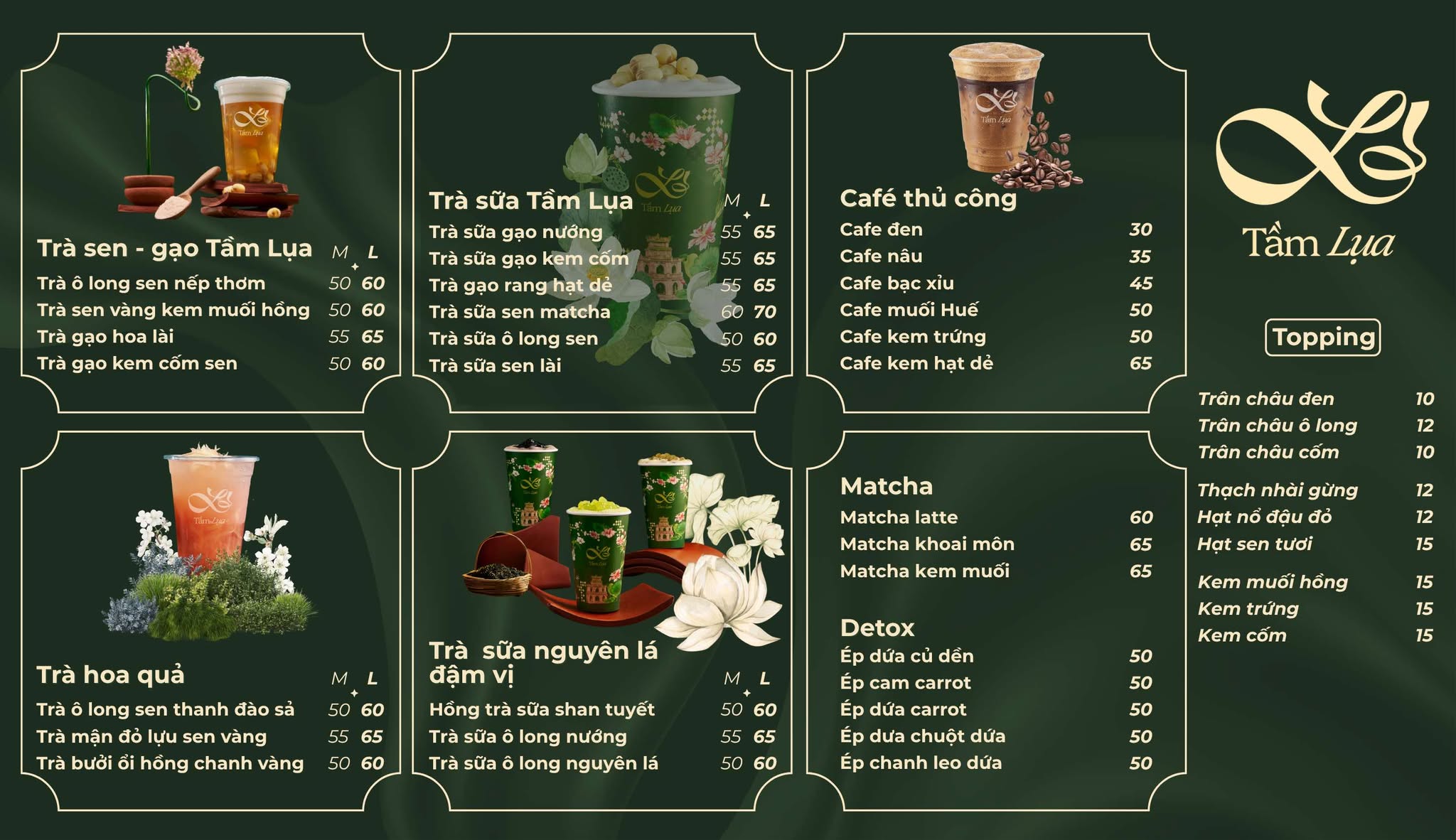menu tầm lụa coffe và trà
