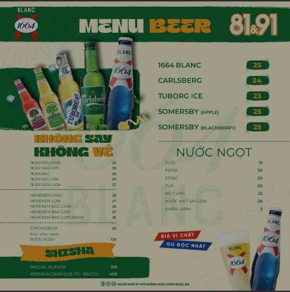 Menu 8191 81&91 Thủ Dầu Một có gì ngon? Xem ngay menu chi tiết đồ ăn và bia hot ...