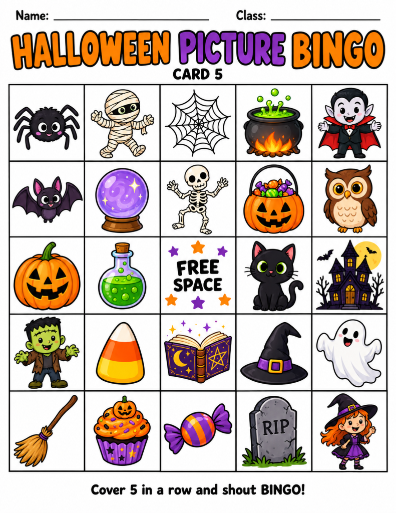 Free Halloween Picture Bingo for Kids – 9 Printable Game Cards ...