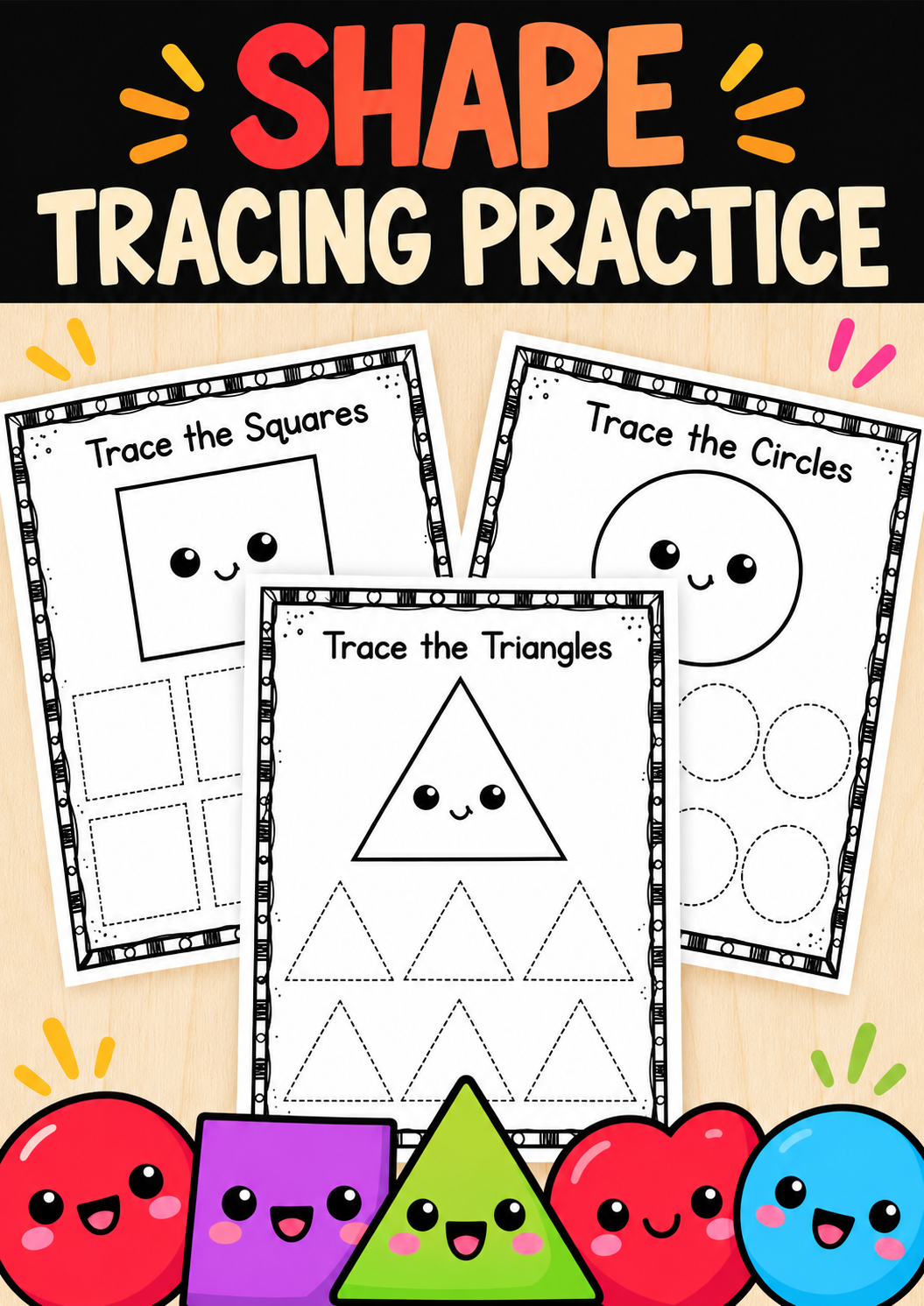 Cute Shape Worksheet Shape Tracing Practice: Fun and Easy Worksheets for Preschool Kids ...